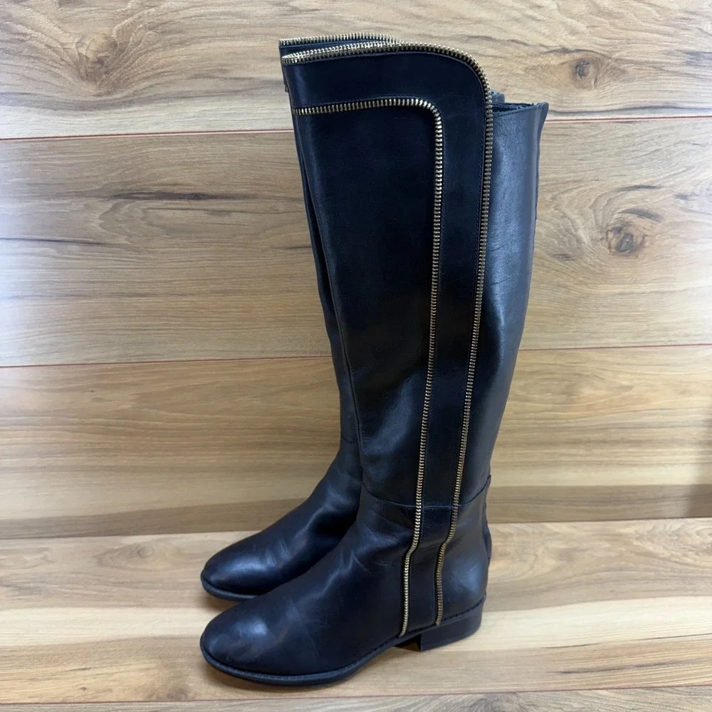 Karl Lagerfeld Mimi Tall‎ Boots Womens 6 M Black Leather Zipper Over The Knee
